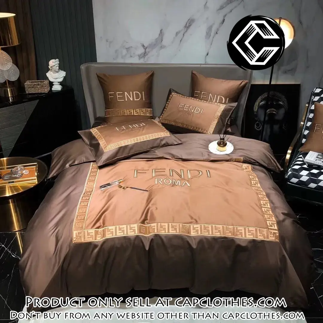 Fendi roma brown luxury brand premium bedding set bedspread duvet cover set home decor cc4339424
